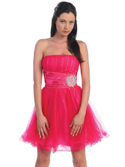 D8011 Strapless Special Occasion Cocktail Dress - Fuschia, Front View Medium