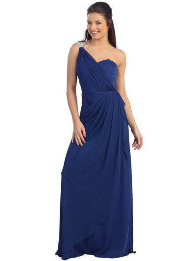 D8349 One Shoulder Draped Evening Dress - Royal Blue, Front View Medium