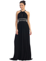 D8419 Chiffon Round Halter Evening Dress - Black, Front View Thumbnail