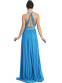 D8419 Chiffon Round Halter Evening Dress - Turquoise, Back View Thumbnail