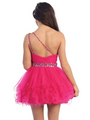 D8426 Rosette Shoulder Short Homecoming Dress - Fuschia, Back View Thumbnail