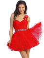 D8426 Rosette Shoulder Short Homecoming Dress - Red, Front View Thumbnail