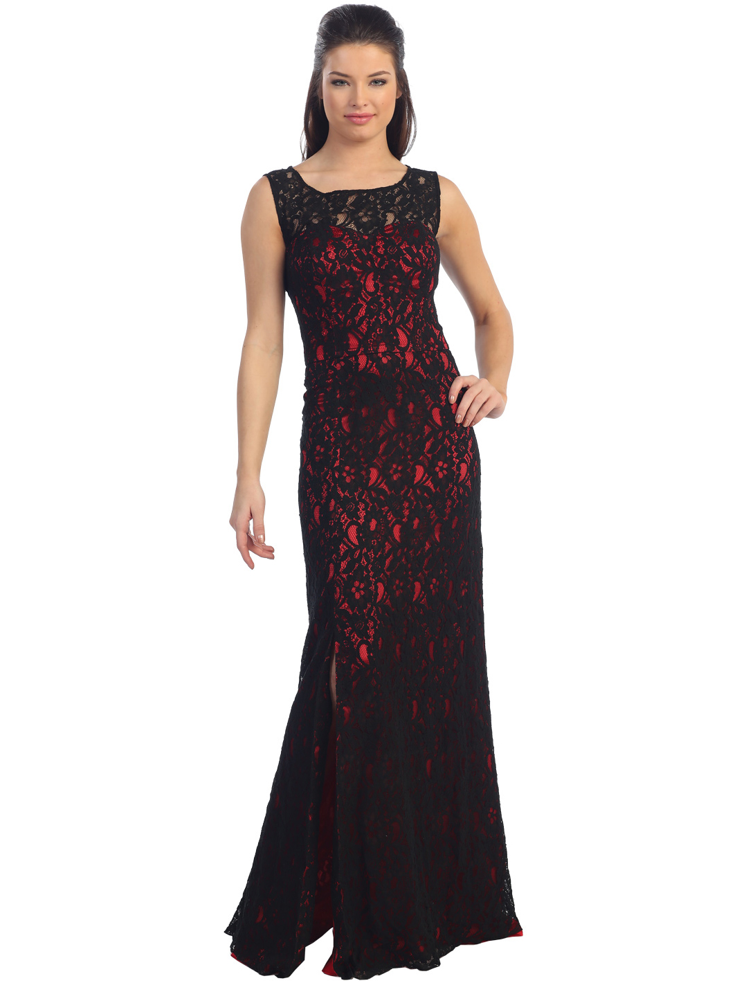 red dress with black mesh overlay prom