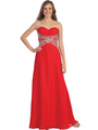 D8589 Sweetheart Sheer Panel Evening Dress - Red, Front View Thumbnail