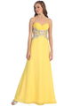 D8589 Sweetheart Sheer Panel Evening Dress - Yellow, Front View Thumbnail