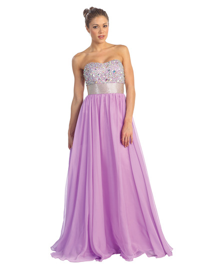 D8620 Strapless Empire Waist Prom Dress - Lilac, Front View Medium