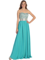 D8620 Strapless Empire Waist Prom Dress - Teal, Front View Thumbnail