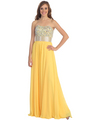 D8620 Strapless Empire Waist Prom Dress - Yellow, Front View Thumbnail
