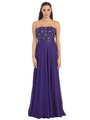D8640 Strapless Sparkling Chiffon Prom Dress - Purple, Front View Thumbnail