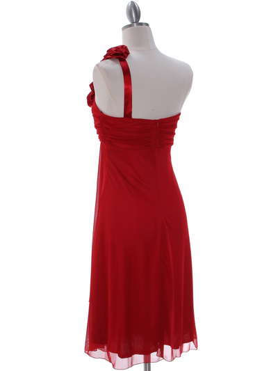 E1801 Red One Shoulder Cocktail Dress - Red, Back View Medium