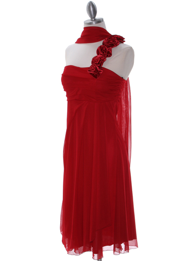 E1801 Red One Shoulder Cocktail Dress - Red, Alt View Medium