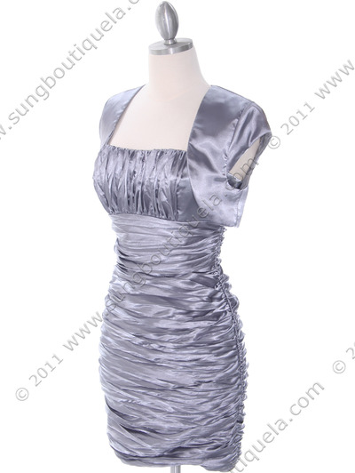 E1808 Silver Cocktail Dress with Bolero - Silver, Alt View Medium