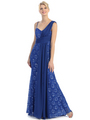 E1918 Chiffon Overlay Prom Dress - Royal, Front View Thumbnail