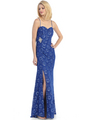 E1920 Floral Print Evening Dress - Royal Blue, Front View Thumbnail
