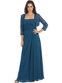E2000 Mother of The Bride Dress and Bolero Set - Teal, Front View Thumbnail
