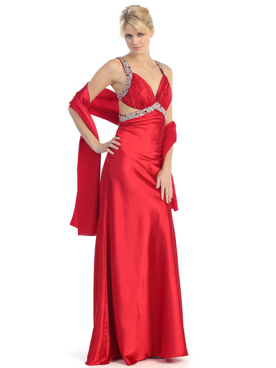 E2120 Star Back Prom Dress - Red, Front View Medium