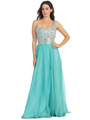 E2401 One Shoulder Sparkling Top Evening Dress - Mint, Front View Thumbnail