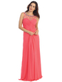 E2666 Illusion Neckline Open Back Chiffon Evening Dress - Coral, Front View Thumbnail