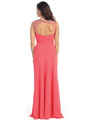 E2666 Illusion Neckline Open Back Chiffon Evening Dress - Coral, Back View Thumbnail