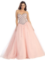E3022 Sweetheart Beaded Top Sparkling Ball Gown with Lace Bolero - Dusty Pink, Front View Thumbnail
