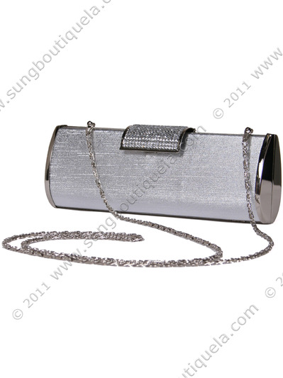 E890 Silver Evening Clutch with Rhinestone Clip - Silver, Alt View Medium