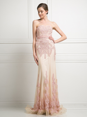 FY-KD081 Sleeveless Embroidery Evening Gown with Belt, Rose