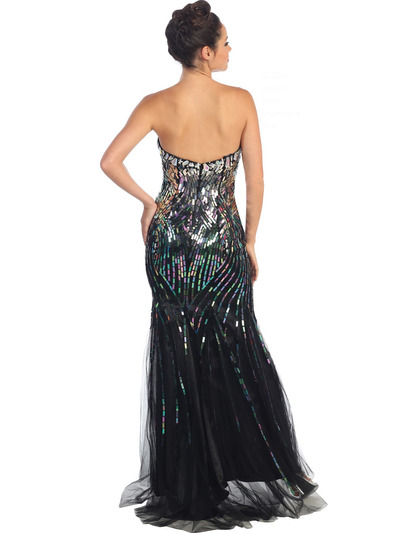 GL1041 Large Sequins Mermaid Dress - Black, Back View Medium