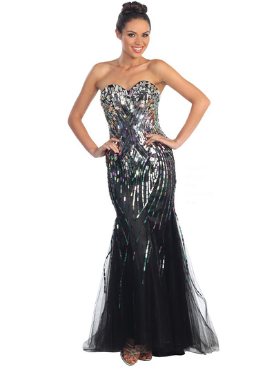 GL1041 Large Sequins Mermaid Dress - Black, Front View Medium