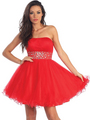 GL1053 Strapless Empire Waist Cocktail Dress - Red, Front View Thumbnail