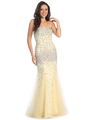 GL1121 Light Gold Fitted Bodice Sparkling Stones Mermaid Evening Dress - Light Gold, Front View Thumbnail