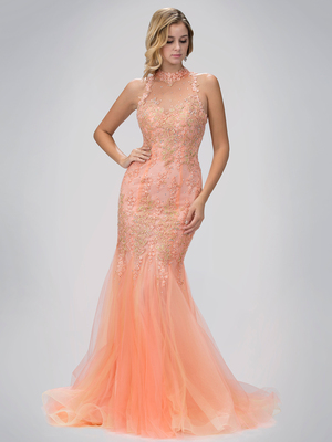 GL1321D High Neck Prom Evening Dress with Mermaid Flare, Peach