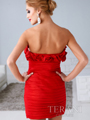 H1214 Red Strapless Rosett Cocktail Dress By Terani - Red, Back View Thumbnail