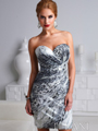 H1253 Strapless Gray Leopard Cocktail Dress By Terani - Gray Leopard, Front View Thumbnail