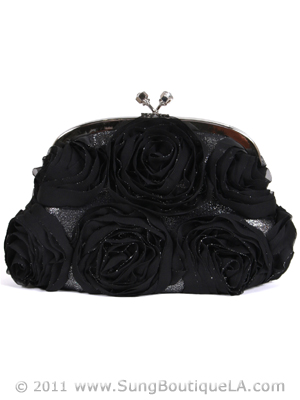 HBG90701 Black Floral Evening Bag, Black