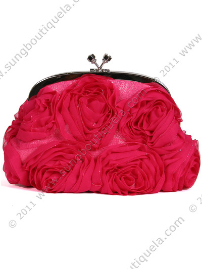 HBG90701 Fuschia Floral Evening Bag - Fuschia, Front View Medium