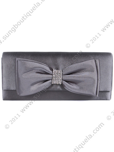 HBG90948 Gray Evening Bag with Bow - Gray, Front View Medium