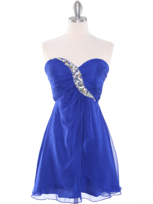 HK5744 Shirred Front Jeweled Homecoming Dress, Blue