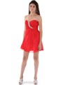 HK5744 Red Shirred Front Jeweled Homecoming Dress - Red, Front View Thumbnail