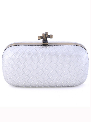 ICP1532 Silver Leather Weave Clutch, Silver