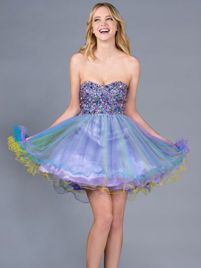 JC003 Short Dual Color Prom Dress - Purple, Front View Medium