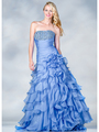 JC0251 Strapless Layered Skirt Prom Dress - Blue, Front View Thumbnail