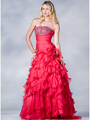 JC0251 Strapless Layered Skirt Prom Dress - Watermelon, Front View Thumbnail