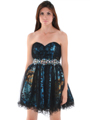 JC030 Strapless Net Overlay Short Homecoming Dress - Turquoise, Front View Thumbnail