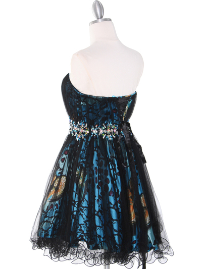 JC030 Strapless Net Overlay Short Homecoming Dress - Turquoise, Back View Medium