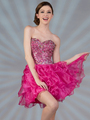 JC063 Sweetheart Beaded Fuschia Short Prom Dress - Fuschia, Front View Thumbnail