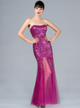 JC2207 Fuschia Sequin and Mesh Evening Dress - Fuschia, Front View Thumbnail