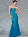 JC2251 Blue Mermaid Jeweled and Sequin Prom Dress - Blue, Front View Thumbnail