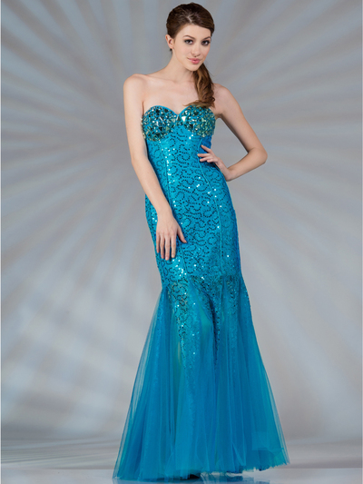 JC2251 Blue Mermaid Jeweled and Sequin Prom Dress - Blue, Alt View Medium