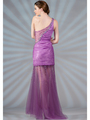 JC2453 One Shoulder Mesh Cut Out Evening Dress - Light Purple, Back View Thumbnail