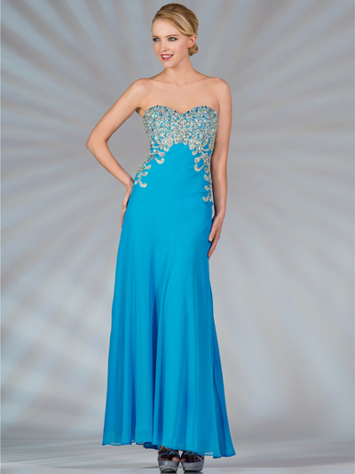 JC2504 Sweetheart Strapless Jeweled Evening Dress - Blue, Front View Medium
